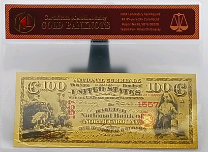(1) $100 Gold Flaked Banknote w/ COA - KL Gold 24K Collectible