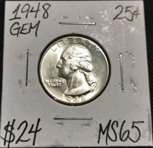 1948 MS65 Gem Silver Washington Quarter