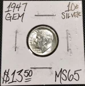 1947 MS65 Gem Silver Roosevelt Dime