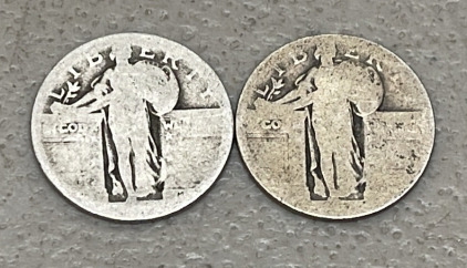 (2) Standing Liberty Silver Quarters (Dates Not Visible)