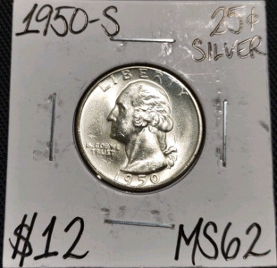 1950-S MS62 Mint State Silver Washington Quarter