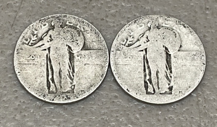 (2) Standing Liberty Silver Quarters (Dates Not Visible)