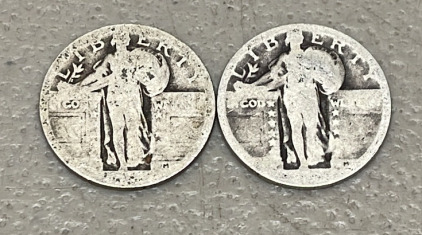 (2) Standing Liberty Silver Quarters (Dates Not Visible)