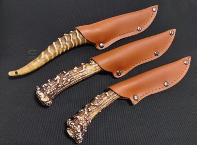 3pcs Utility Knife Straight Blade - Premium Handle With Sheath, Imitation Stag Antler Buffalo Horn Full Tang Knife, Sharp Pocket Knife For Men, EDC Knife For Hiking, Non-Slip Handle, Lanyard Hole, Essential For Outdoor Fishing, Durable Blade, Gifts