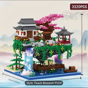 3320pcs Micro Building Blocks Set Chinese Architecture Of Peach Blossom, Cherry Blossom Bonsai Tree Building Set, Collectible Models Of Classical Famous