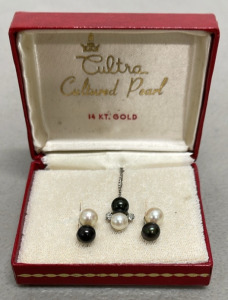 Cultra Cultured Pearl 14k Gold Earrings And Necklace