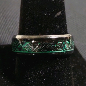 Black Men's Viking/ Nordic Dark Green Wedding Band
