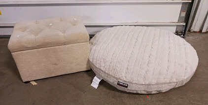 (2) Home Comfort Pair - (1) Tufted Storage Ottoman (1) Kirkland Signature Plush Cushion