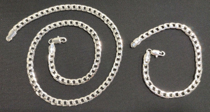 19&frac12;" 925. Flat Curb Link Chain Necklace & 8&frac12;" Flat Curb Link Chain Bracelet