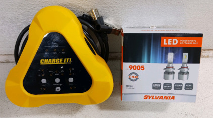 (2) Auto Electronics - (1) Charge It Battery Charger (1) Sylvania LED 9005 Bulb Kit