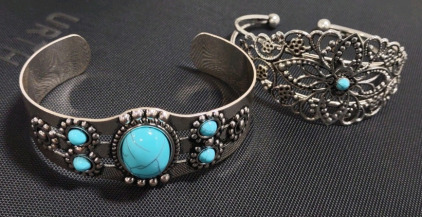 Fashion Bohemian Faux Turquoise Bracelet Set of 2 Unique Vintage Women's Holiday Party Jewelry Accessories