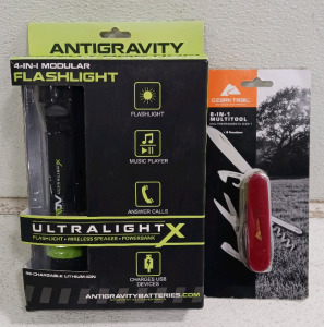 (2) Compact Adventure Tools - (1) Ultralight X 4-in-1 Flashlight Speaker (1) Ozark Trail 8-in-1 Multitool