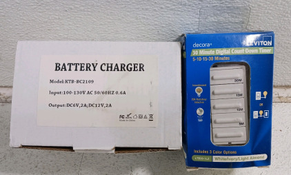 (2) Electrical Devices - (1) Leviton Digital Countdown Timer (1) KTB-BC2109 Battery Charger