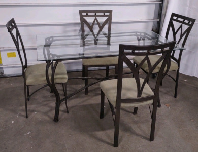 36"x 59"x 30&frac12;" Rectangular Glass Top Dinning Table w/ Matching Side Chairs