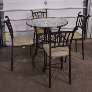 Denali Round Glass Top Dining Table & (4) Matching Side Chairs