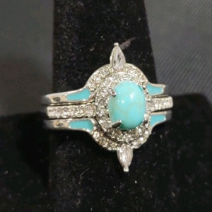 3-Piece Women's Turquoise/Clear Gem Silver Toned Ring Set