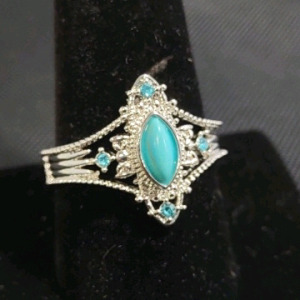Silver Toned Turquoise & Blue Aquamarine Ring