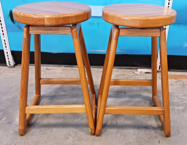 (2) Swivel-Top Wooden Bar Stools - 24"H