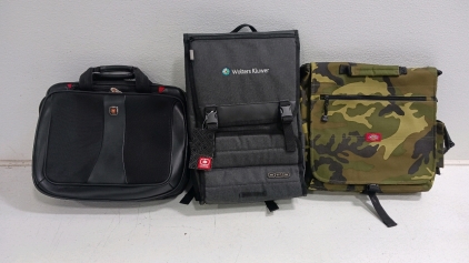 (3) Laptop & Messenger Bags - (1) SwissGear Laptop Briefcase (1) OGIO Roll-Top Backpack (1) Dickies Camouflage Messenger Bag