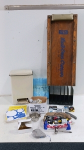 (25) Tools & Collectibles - (1) Roll-Over Creeper (1) Lincoln Step Trash Can (1) Box of Misc Keys (1) Box of Uncut Brass Keys (2) John Deere HD45/HD75 Manuals (1) Box of Small Tools (1) Divider Rack (1) Notepad (1) Roll of Tape (1) Notepad Holder (1) Cani