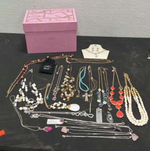 (20+) Assorted Necklaces (1) Pink Versace Jewlery Box