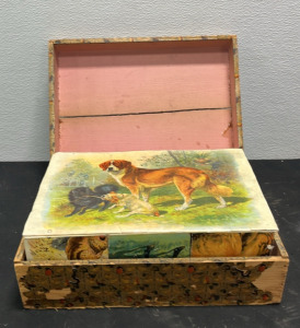 Antique 19th Century Litho Large Wood Block 6 Animal Picture Puzzle in Box