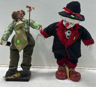 (1) Vintage Collectors Choice Hand Painted Porcelain Clown, (1) Vintage Hand Painted Porcelain Head Clown w/ Black Velvet Bottle