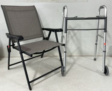 (1) Guardian Medical Support Walker, (1) Folding Outdoor Woven Camp Chair
