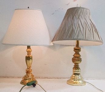 (2) Brass Table Lamps - Unique Shades