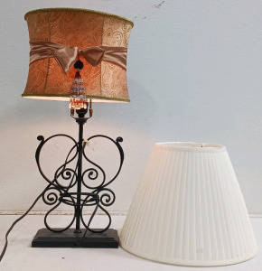 (1) Wrought Iron Table Lamp w/ (2) Lamp Shades - 24"H
