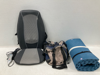 Homedics Massage Chair, Ozark Trail Duffel Bag, Sleeping Pad