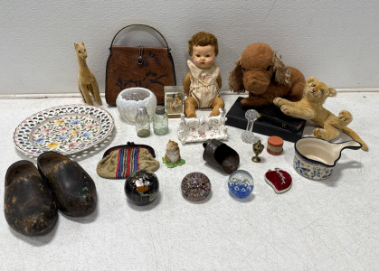 Assorted Vintage Home Decor, Vintage Wooden Shoes, Books, Glassware And More