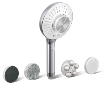 (1) KOHLER 28682-G-CP SpaViva Two-Function Handheld Showerhead, Includes Cleansing Device W/ Four Attachments, Face & Body Brush, Body Scrubber, Body Massager, 1.75 GPM, Polished Chrome<br/>