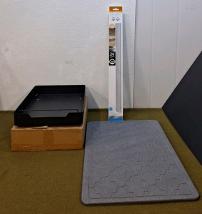 (1) Metal Pull Out Cabinet Organizer, 11" x 16", (1) 24" Dimmable, Hardwired LED Light & (1) Diatomite Stone Bath Mat 23" x 15"