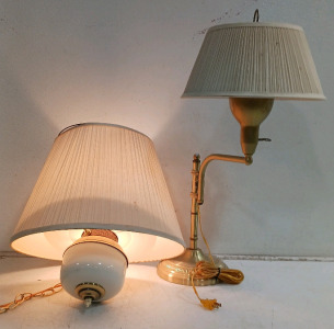 (2) Interior Lamps - (1) Hanging Light w/ Shade (1) Brass Table Lamp w/ Shade - Both Power On