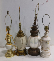 (4) Table Lamps - Assorted Ceramic & Metal Bases - All Power On