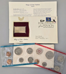 "Flags Of Our Nation Maine" Gold Commemorative Stamp, (2) Uncirculated Coin Sets