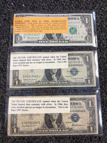 (2) Old Silver Certificate With (1) Uncirculated Scare Barr Note