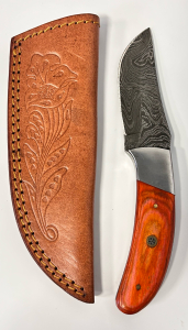 Damascus Hunting Knife With Leather Sheath