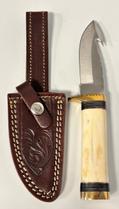 Stainless Hunting Knife With Bone Handle and Sheath