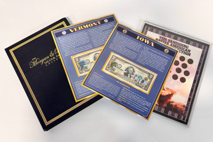 The Vanishing Native American Penny Collection, Morgan & Peace Dollars In Booklet, And Collectible Vermont And Iowa Bills With Statistics