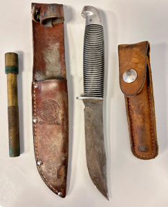 Hunting Knife With Leather Sheath And Flint Stick With Case