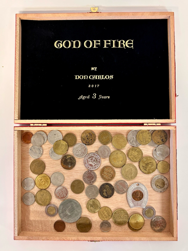 Vintage Cigar Box With Tokens And Coins