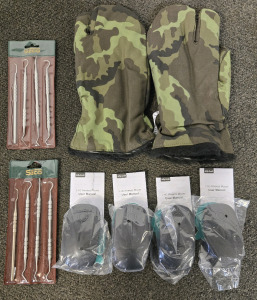 (2) 4pc Dental Pick Sets, (4) Cellular Comb Wireless Computer Mouse, (1) Czech Shooters Winter Mittens