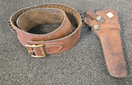 Leather Belt With Ammo Loops, Leather Holster