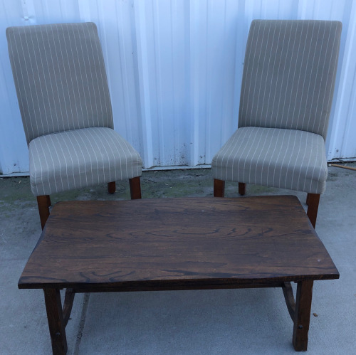 Wood Coffee Table & 2 Accent Chairs