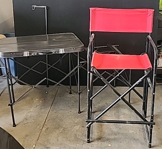 Collapsible Camp Table and Big Boy Camp Chair.