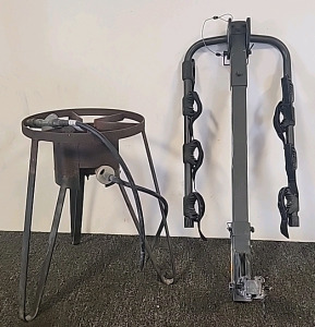 HitchBiker Behind Car Bike Rack Holds 3 Bikes . Propane Camp Burner Cooker..