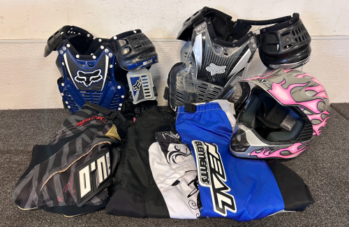 Dirt Bike Riding Gear: O'Neal Pants, Fly Racing, Vega Helmet, Chest Plates
