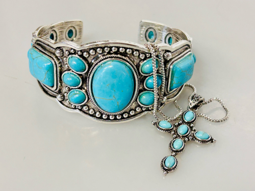Silver and Turquoise Necklace and Bracelet